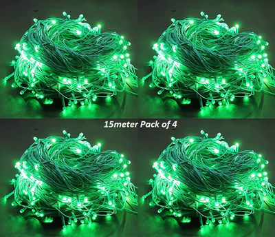 REIRSON 50 LEDs 15 m Green Steady String Rice Lights(Pack of 4)