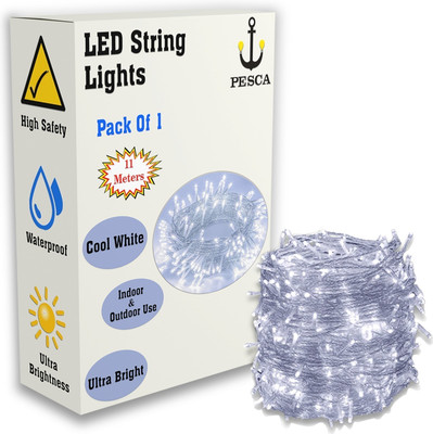 PESCA 40 LEDs 11 m White Steady String Rice Lights(Pack of 1)