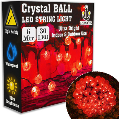 PESCA 30 LEDs 6 m Red Steady Ball Rice Lights(Pack of 1)