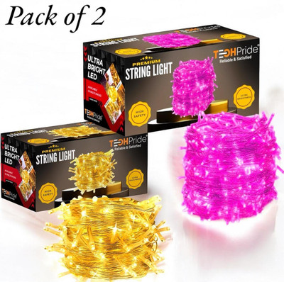 TechPride 40 LEDs 11 m Yellow, Pink Steady String Rice Lights(Pack of 2)