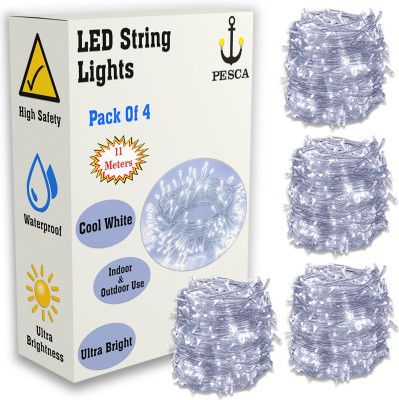 PESCA 40 LEDs 11 m White Steady String Rice Lights(Pack of 4)