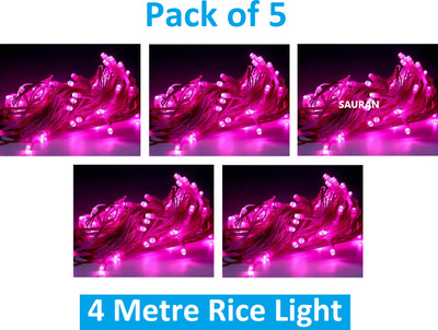 Sauran 15 LEDs 4 m Pink Steady String Rice Lights(Pack of 5)