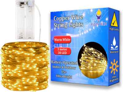 FIZZYTECH 30 LEDs 3 m Yellow Steady String Rice Lights(Pack of 1)