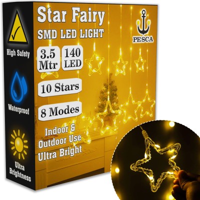 PESCA 140 LEDs 3.5 m Yellow Flickering, Steady String Rice Lights(Pack of 1)