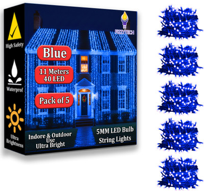 FIZZYTECH 40 LEDs 11 m Blue Color Changing String Rice Lights(Pack of 5)