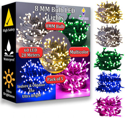 FIZZYTECH 60 LEDs 20 m Multicolor Steady String Rice Lights(Pack of 5)