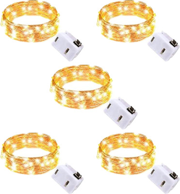 FIZZYTECH 20 LEDs 2 m Yellow Steady String Rice Lights(Pack of 5)