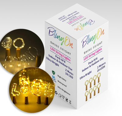 BlingOn 20 LEDs 2 m White Steady, Flickering String Rice Lights(Pack of 8)