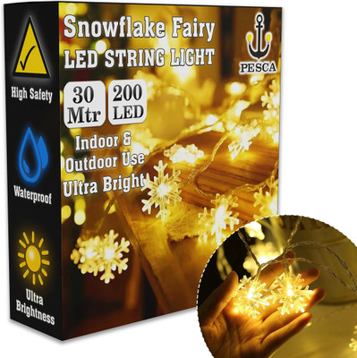 PESCA 200 LEDs 3 m Yellow Steady Snow Flake Rice Lights(Pack of 1)