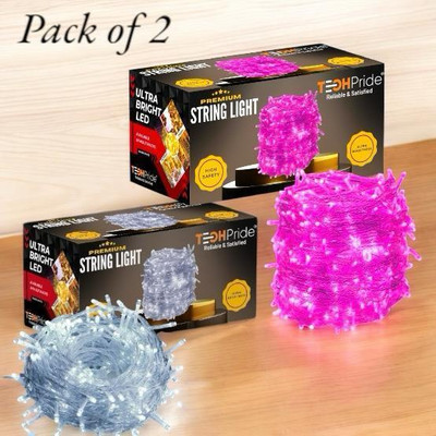 TechPride 40 LEDs 11 m White, Pink Steady String Rice Lights(Pack of 2)
