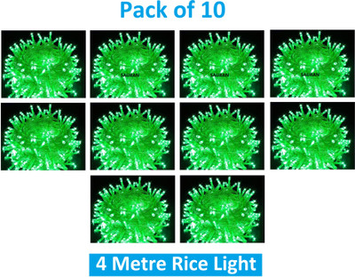 Sauran 15 LEDs 4 m Green Steady String Rice Lights(Pack of 10)