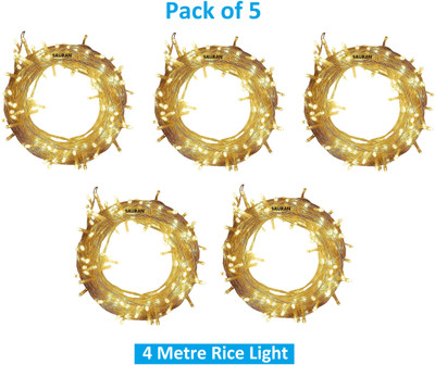 Sauran 15 LEDs 4 m Yellow Steady String Rice Lights(Pack of 5)