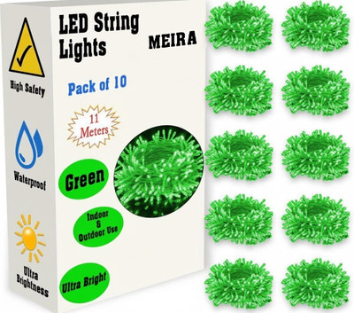 Meira Jewellery 40 LEDs 11 m Green Steady String Rice Lights(Pack of 10)