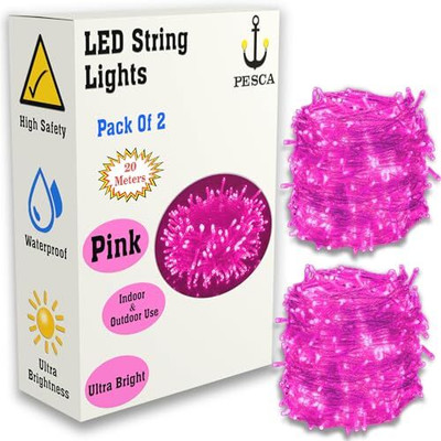 PESCA 60 LEDs 19.99 m Pink Steady String Rice Lights(Pack of 2)