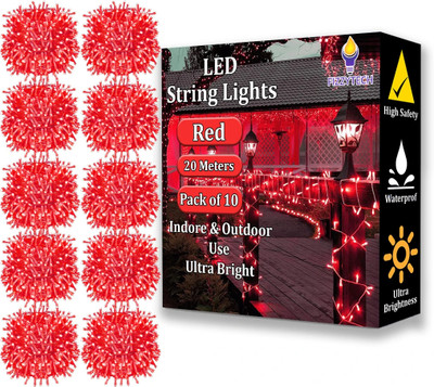 FIZZYTECH 60 LEDs 20 m Red Steady String Rice Lights(Pack of 10)