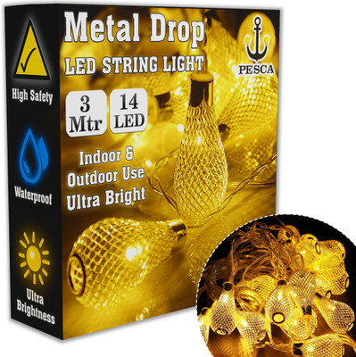 PESCA 14 LEDs 3 m Yellow Steady Water Drop Rice Lights(Pack of 1)