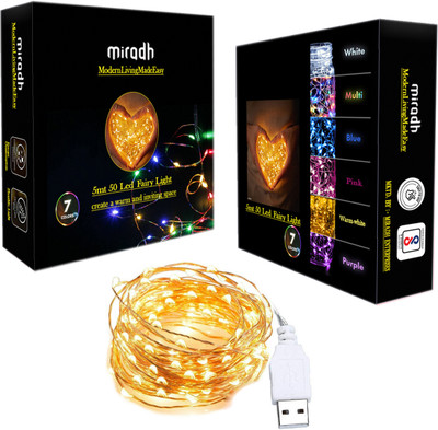 MIRADH 50 LEDs 5 m Yellow Steady String Rice Lights(Pack of 1)
