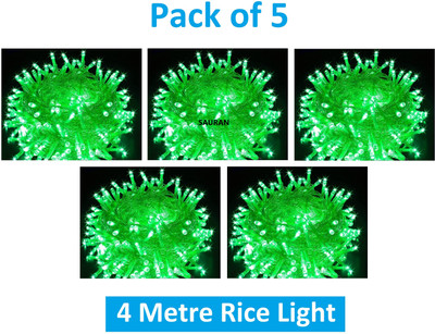 Sauran 15 LEDs 4 m Green Steady String Rice Lights(Pack of 5)