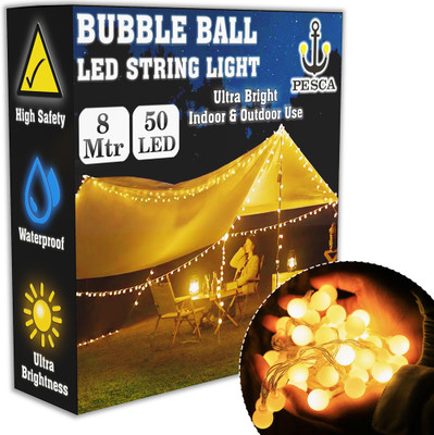 PESCA 50 LEDs 7.98 m Yellow Steady Ball Rice Lights(Pack of 1)