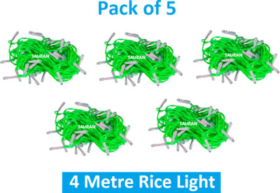 Sauran 15 LEDs 4 m Green Steady String Rice Lights(Pack of 5)