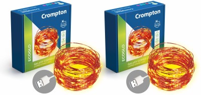Crompton 100 LEDs 10 m Yellow Steady String Rice Lights(Pack of 2)