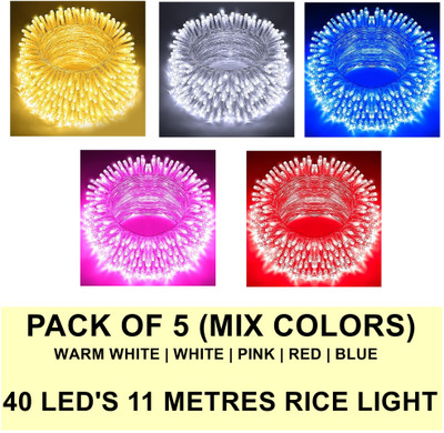 Dreamica 40 LEDs 11 m Multicolor Steady String Rice Lights(Pack of 5)
