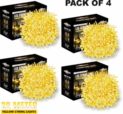 Pick Ur Needs 60 LEDs 20 m Yellow Steady String Rice Lights(Pack of 4)