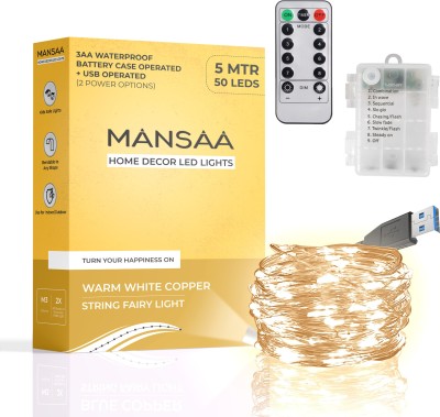 MANSAA 50 LEDs 5 m Yellow, Gold Flickering String Rice Lights(Pack of 1)