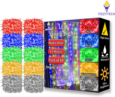 FIZZYTECH 40 LEDs 11 m Multicolor Color Changing String Rice Lights(Pack of 10)