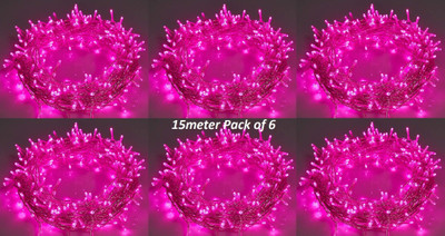 REIRSON 50 LEDs 15 m Pink Steady String Rice Lights(Pack of 6)