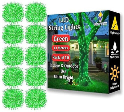 FIZZYTECH 40 LEDs 11 m Green Color Changing String Rice Lights(Pack of 10)