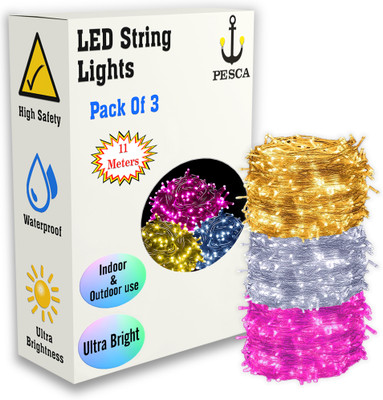 PESCA 40 LEDs 11 m Yellow, White, Pink Steady String Rice Lights(Pack of 3)