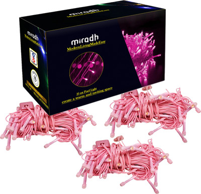 MIRADH 36 LEDs 10 m Pink Steady String Rice Lights(Pack of 3)