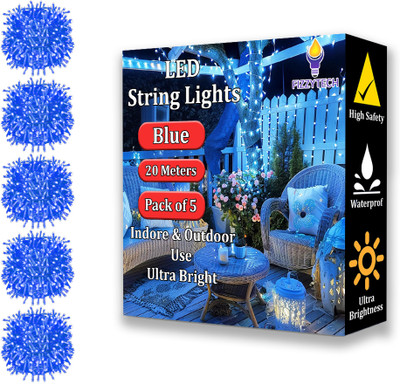 FIZZYTECH 60 LEDs 20 m Blue Steady String Rice Lights(Pack of 5)