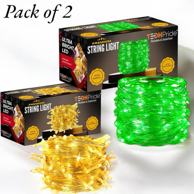TechPride 40 LEDs 11 m Yellow, Green Steady String Rice Lights(Pack of 2)