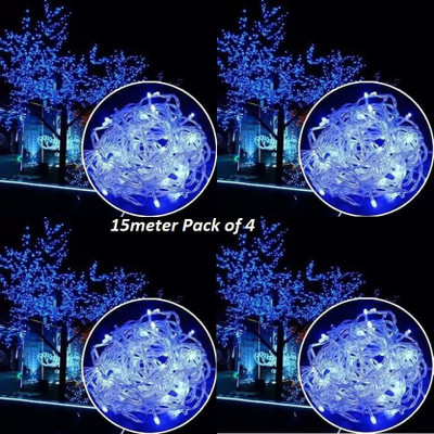 REIRSON 50 LEDs 15 m Blue Steady String Rice Lights(Pack of 4)