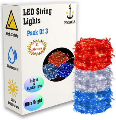 PESCA 40 LEDs 11 m Red, White, Blue Steady String Rice Lights(Pack of 3)