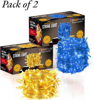TechPride 40 LEDs 11 m Yellow, Blue Steady String Rice Lights(Pack of 2)