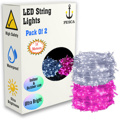 PESCA 40 LEDs 11 m White, Pink Steady String Rice Lights(Pack of 2)