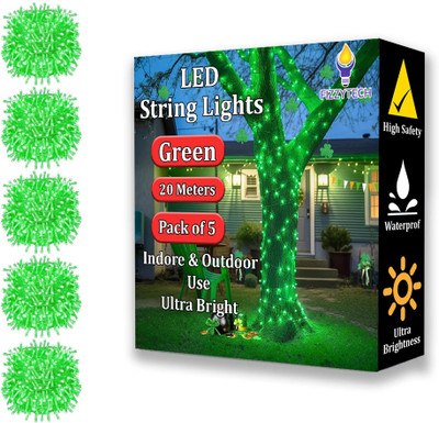FIZZYTECH 60 LEDs 20 m Green Steady String Rice Lights(Pack of 5)