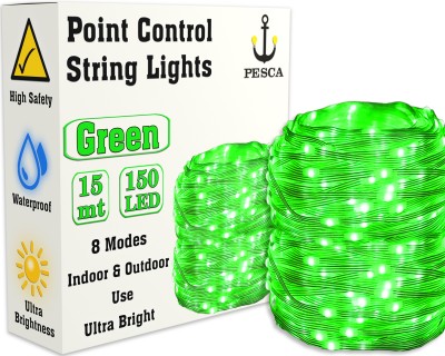 PESCA 150 LEDs 15 m Green Steady String Rice Lights(Pack of 1)