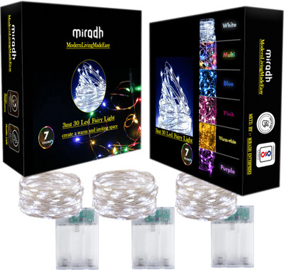 MIRADH 30 LEDs 3 m White Steady String Rice Lights(Pack of 3)
