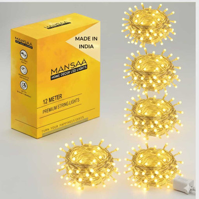MANSAA 40 LEDs 11 m Yellow Steady String Rice Lights(Pack of 5)