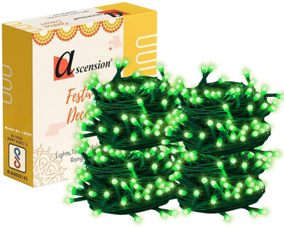 Ascension 40 LEDs 10.9 m Green Steady Bulb Rice Lights(Pack of 4)
