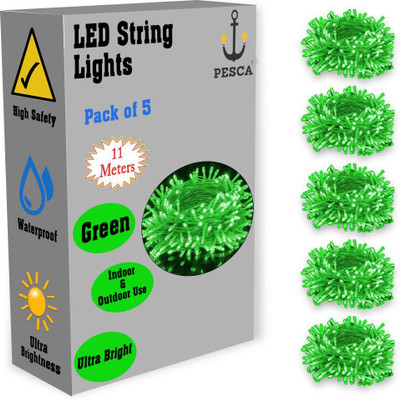 PESCA 40 LEDs 11 m Green Steady String Rice Lights(Pack of 5)