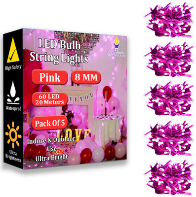 FIZZYTECH 60 LEDs 20 m Pink Steady String Rice Lights(Pack of 5)