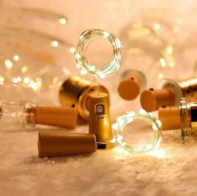ROYAL TRANDZ Wine Bottle Cork Lights Copper Wire String 20 LED Lights 2M Battery Operated Table Lamp(5 cm, White)