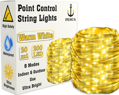 PESCA 200 LEDs 20 m Yellow Steady String Rice Lights(Pack of 1)