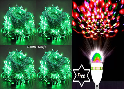 REIRSON 40 LEDs 15 m Green Steady String Rice Lights(Pack of 4)