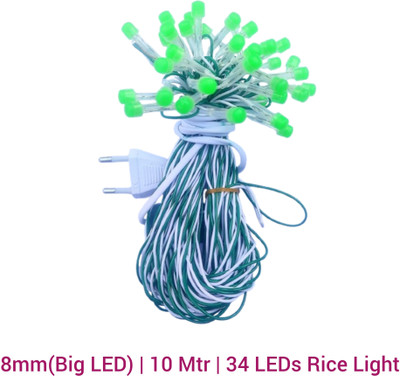 AP Source 34 LEDs 10 m Green Steady Ball Rice Lights(Pack of 1)